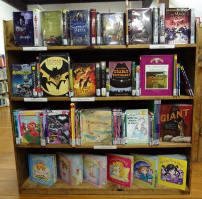 Bookcase with five shelves of childrens books